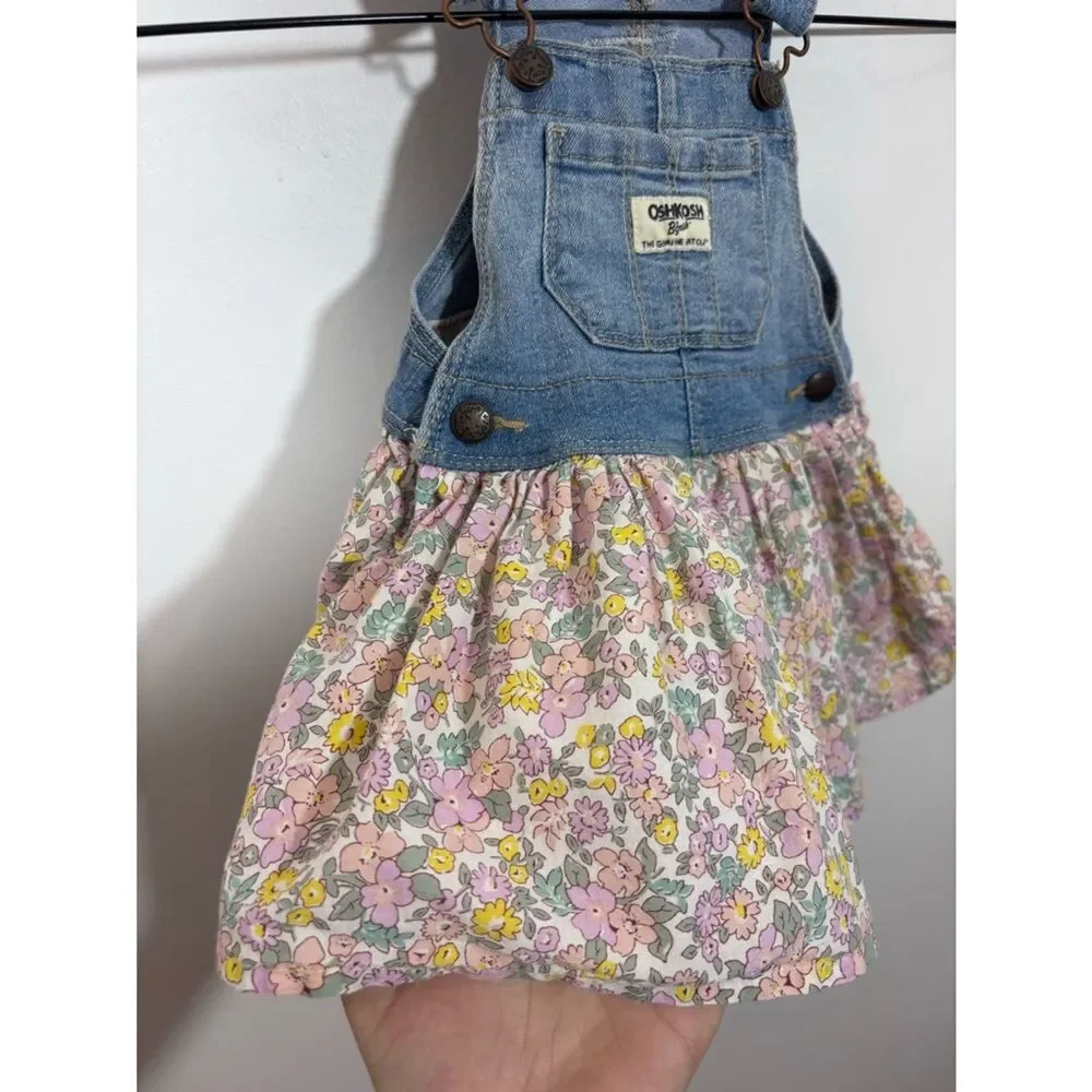 OshKosh B’gosh denim floral overall dress girls baby 12 months